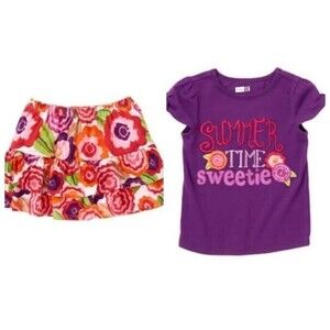 NWT CRAZY 8 PRETTY PARADISE 2 PC SET PURPLE SHIRT FLORAL SKIRT SKORT SIZE 4T